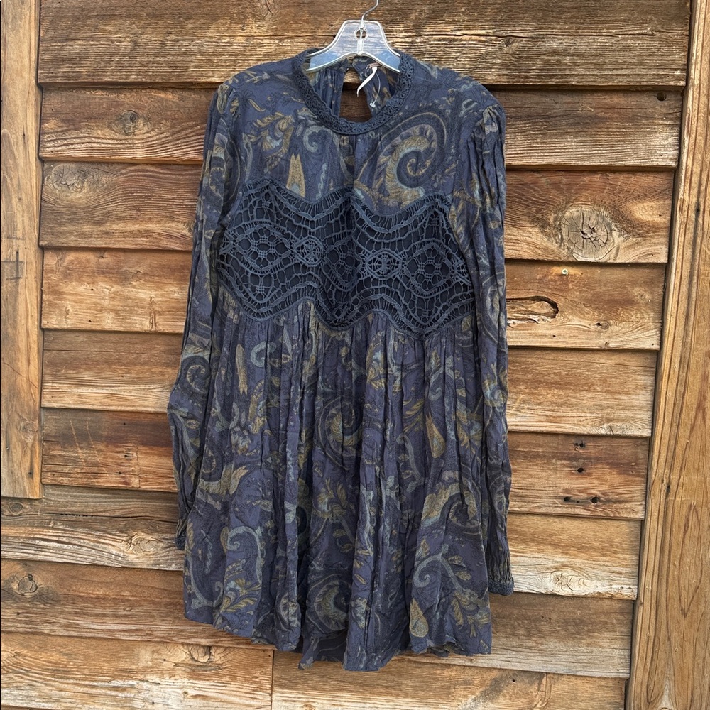 Free People Blue and Gold Paisley Tunic